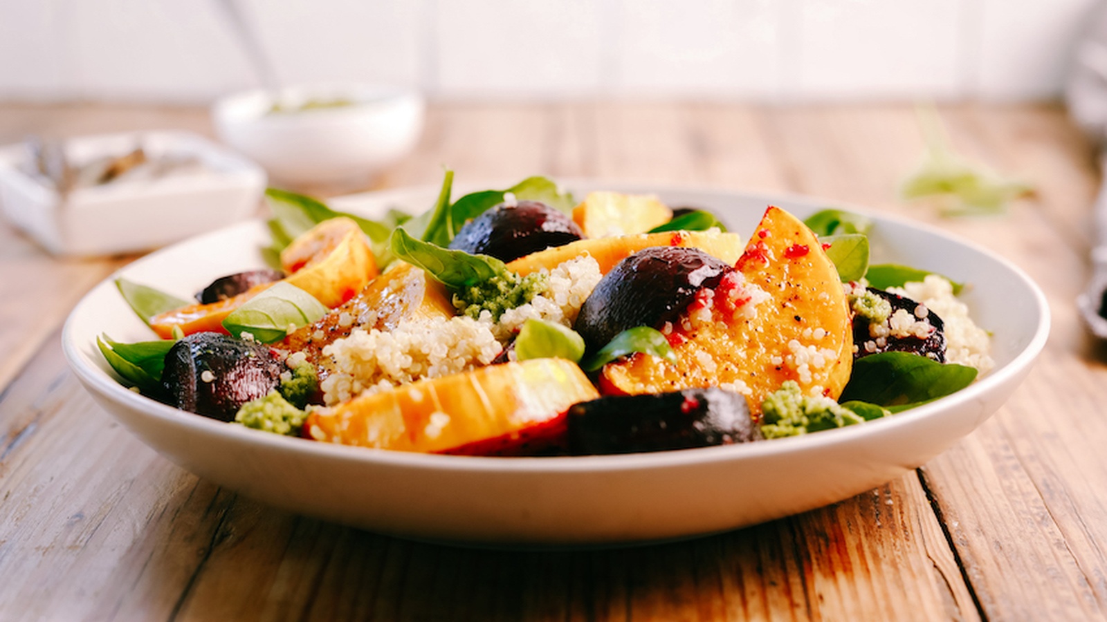 Roast Pumpkin & Beetroot Quinoa Salad with Basil Pesto