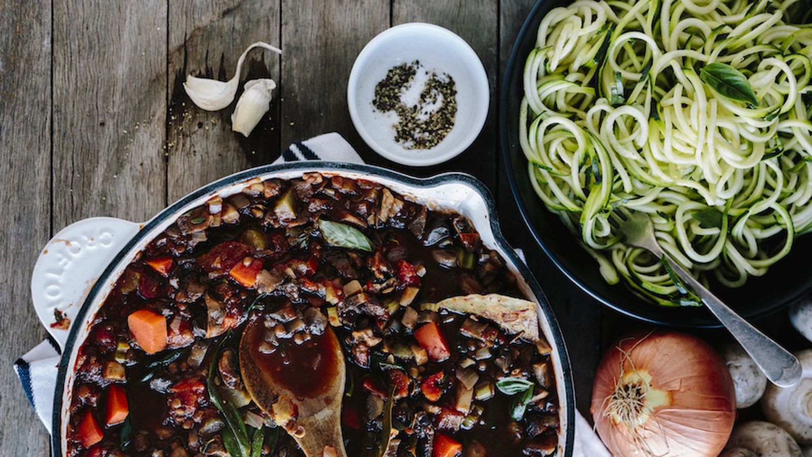 Mushroom & Lentil Bolognese With Zucchini Spaghetti