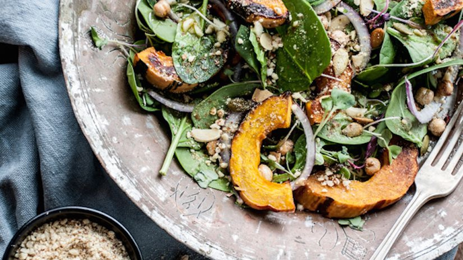 Delicata Squash Salad With Cider Vinaigrette & Almond “Parmesan”