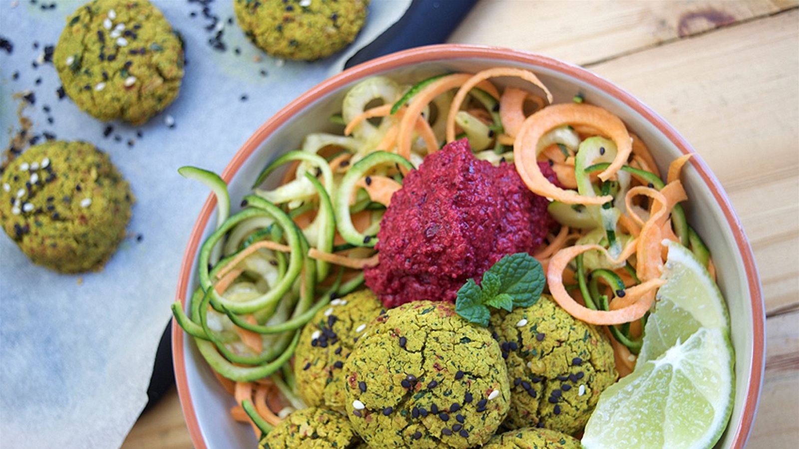 Turmeric & Kale Falafels With Zoodles