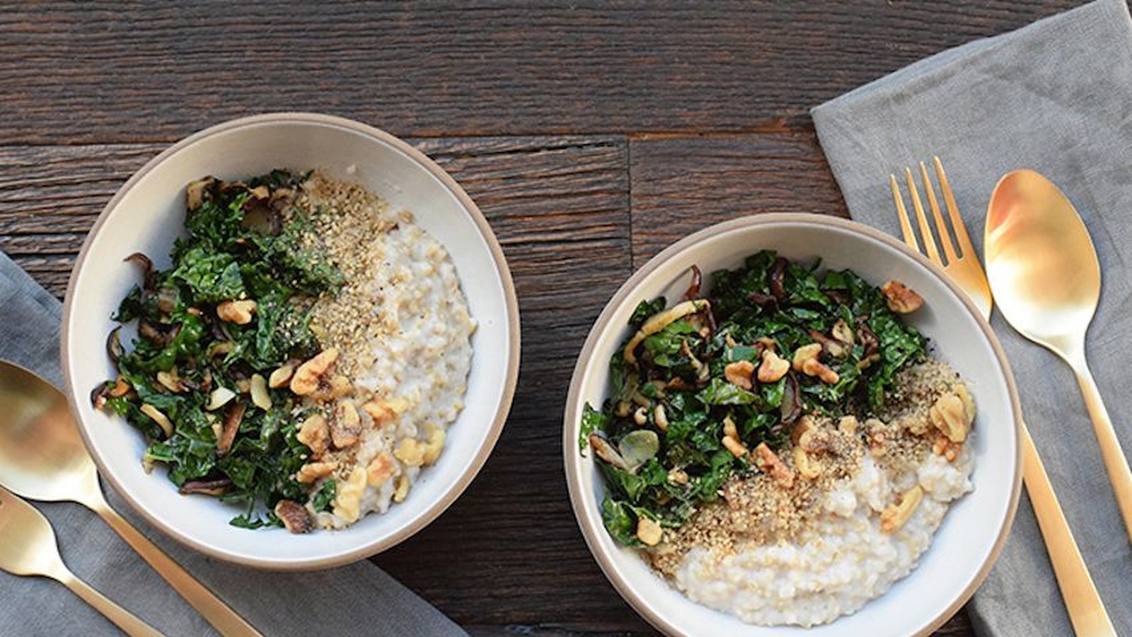 Savory Steel Cut Oats With Shitake, Kale & Walnuts