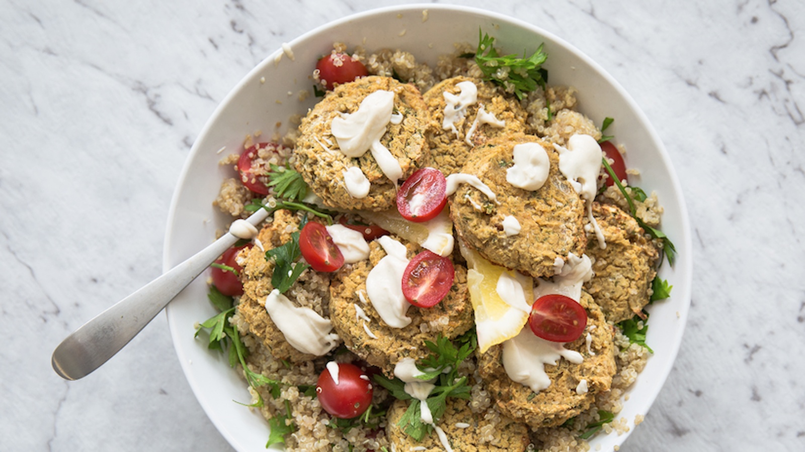 Homemade Falafels With Quinoa Tabbouleh & Tahini Sauce