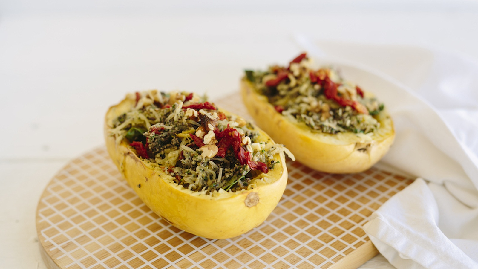 Spaghetti Squash Pasta With Super Green Kale & Broccoli Pesto