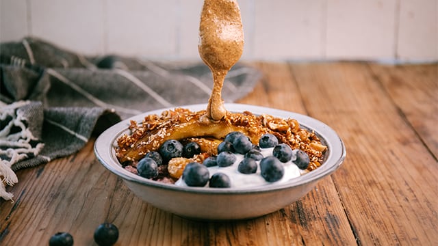 Blueberry Chia with Caramelized Sesame Bananas