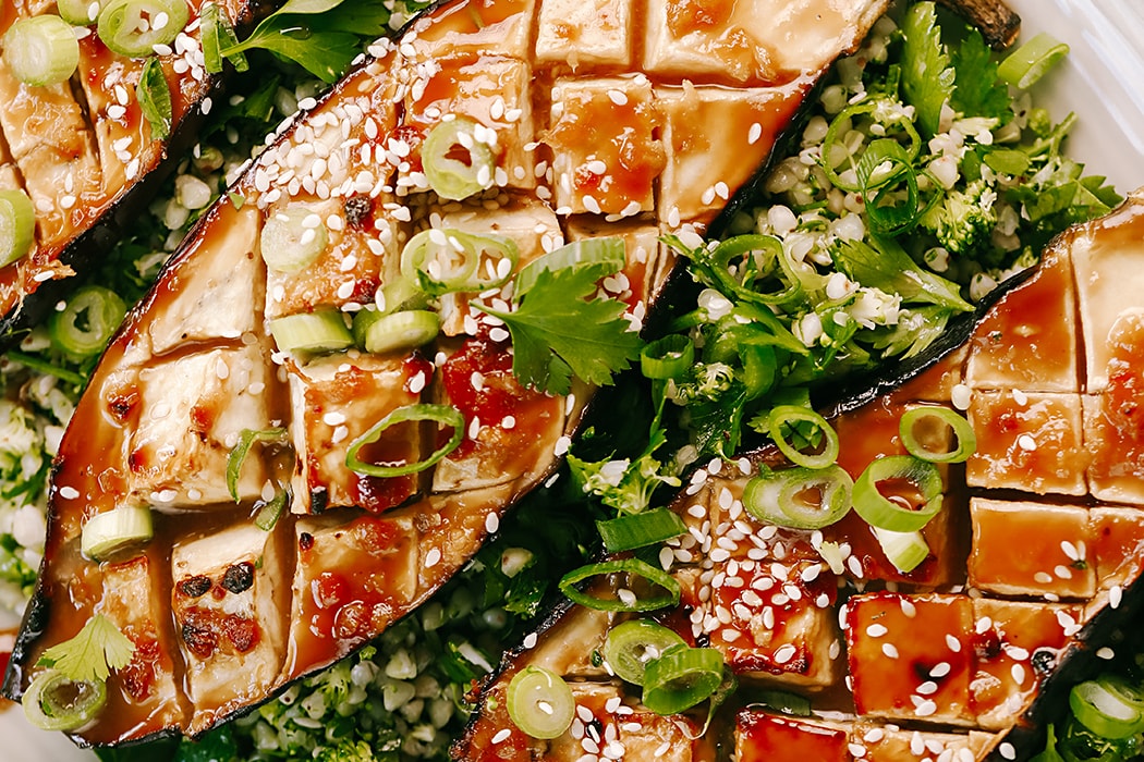 Miso Eggplant with Buckwheat Tabbouleh